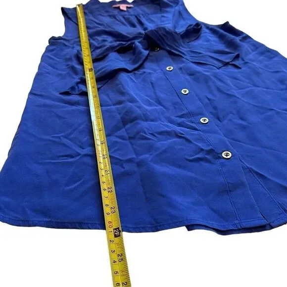 Lilly Pulitzer Royal Blue Raleigh Sleeveless Button Silk Blouse Top Business Cas - Picture 9 of 10